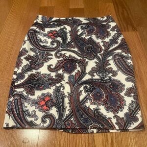 Ann Taylor Fully Lined Paisley Pencil Skirt - Blue, Red, White in 0P